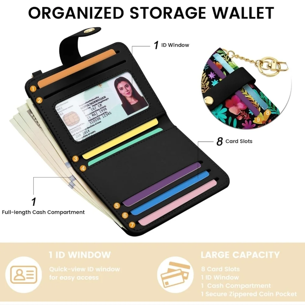 Floral Pattern Wallet with Gold Accents